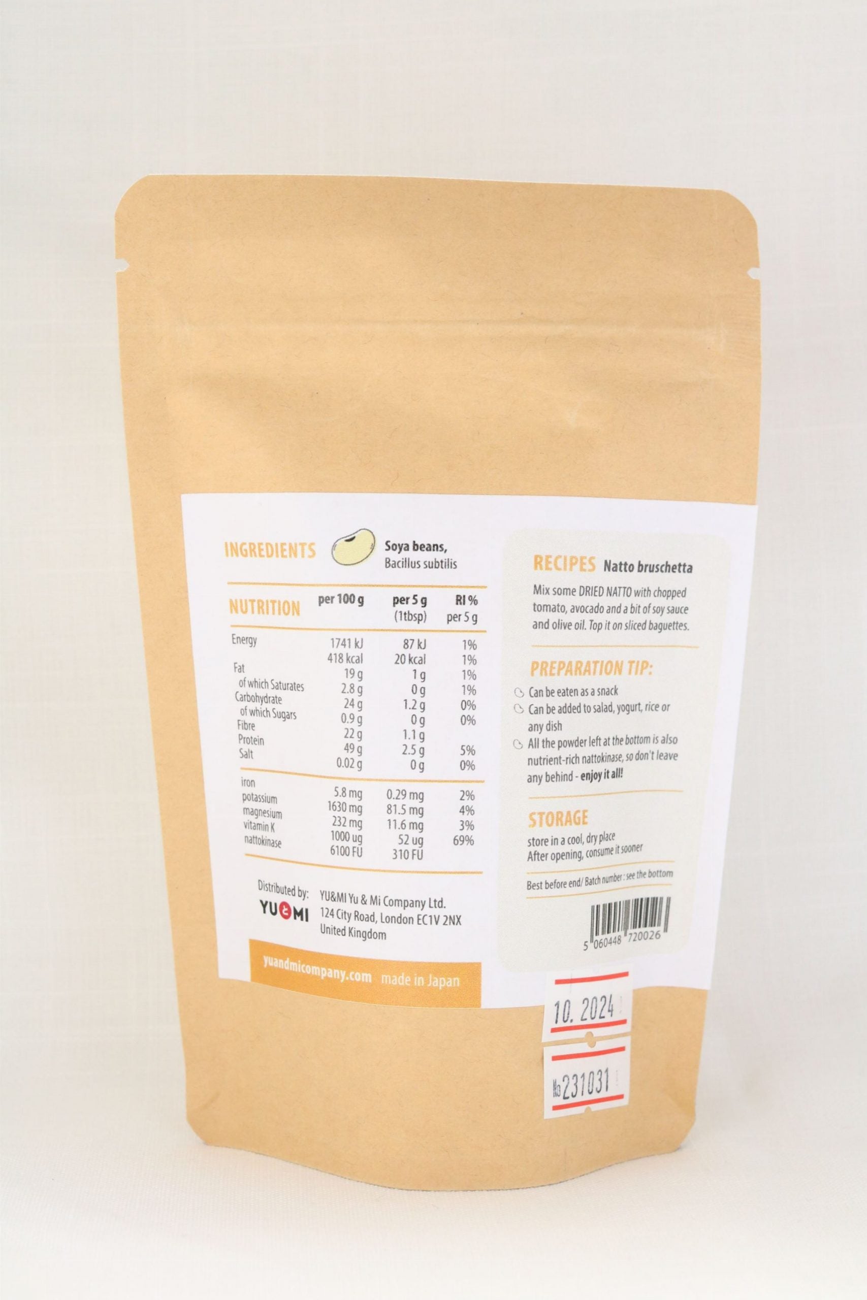Dried Natto - freeze dried live fermented soya beans 30g