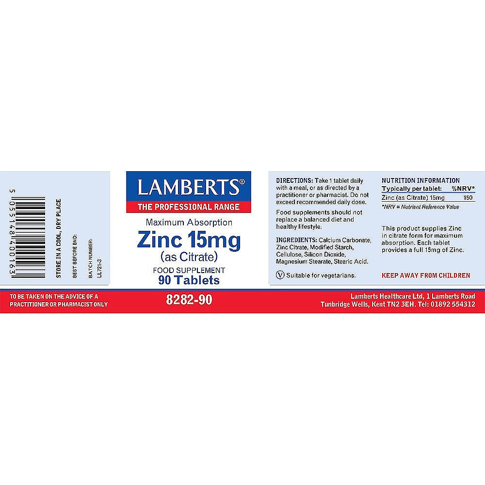 Zinc 15mg (as Citrate)  90 tablets