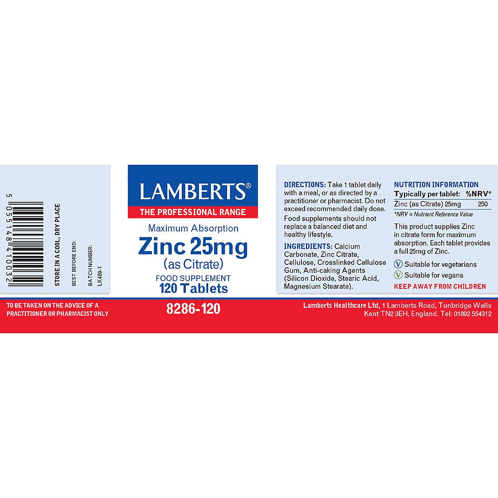 Zinc 25mg (as Citrate)  120 tablets