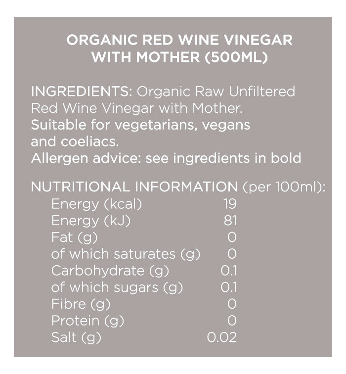 Raw Organic Unfiltered Red Wine Vinegar with the Mother - 500 ml