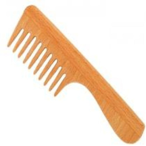 Wide Toothed Wooden Comb with Handle - Beech Wood