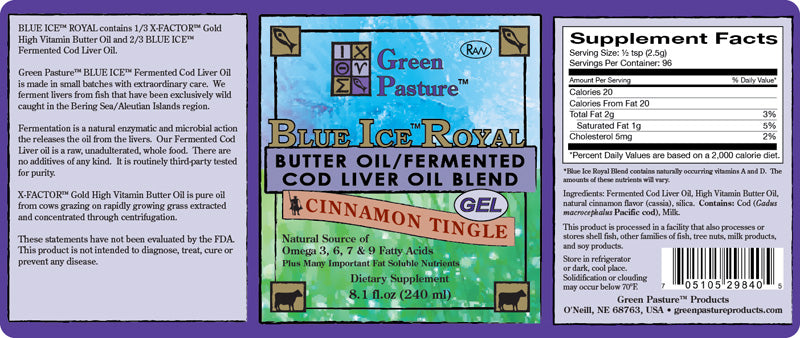 Blue Ice Royal Fermented Cod Liver Oil and High Vitamin Butter Oil Gel  188 ml - Cinnamon