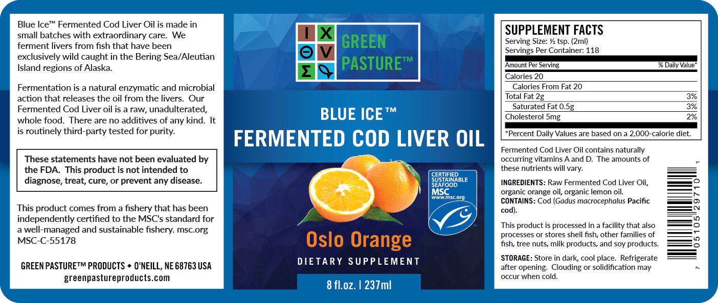 Blue Ice Fermented Cod Liver Oil Liquid 180 ml - Oslo Orange