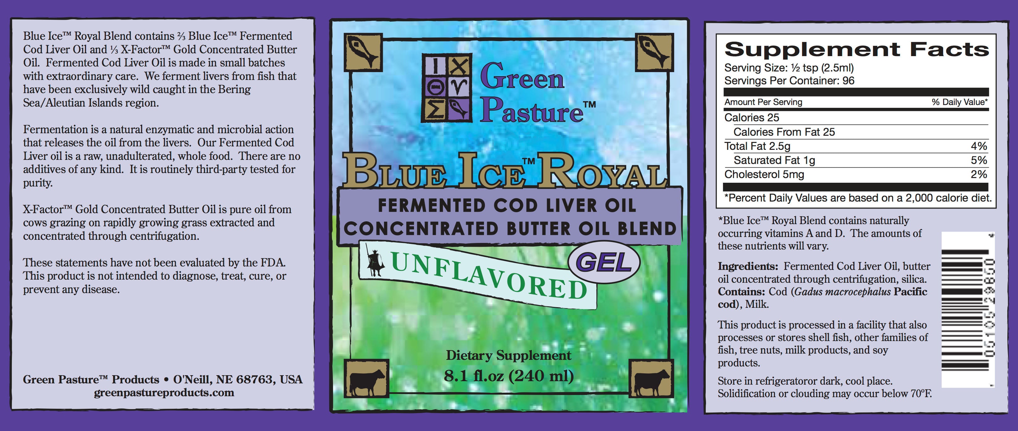 Blue Ice Royal Fermented Cod Liver Oil and High Vitamin Butter Oil Gel - 188 ml - Unflavoured