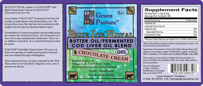 Blue Ice Royal Fermented Cod Liver Oil and High Vitamin Butter Oil Gel  188 ml - Chocolate